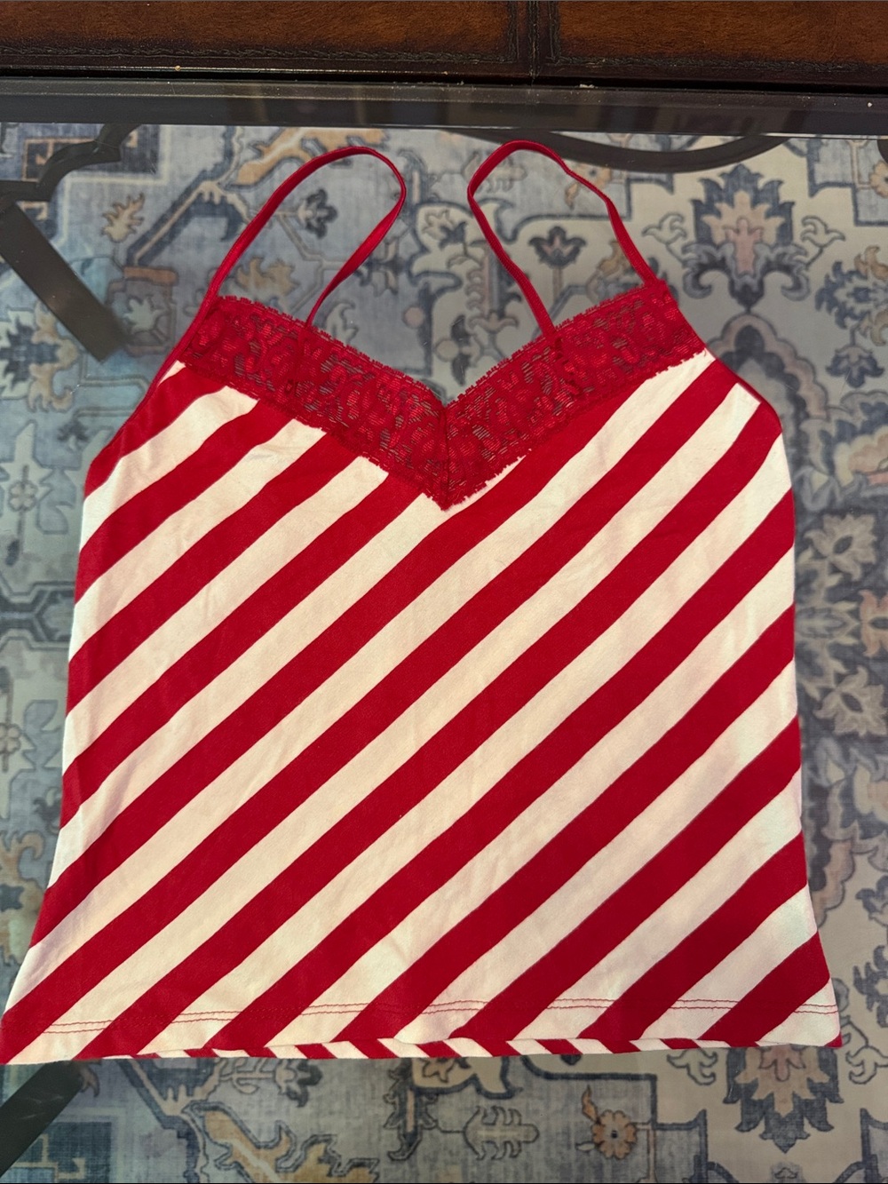 Moda International Red & White Striped Lace-Trim Cami